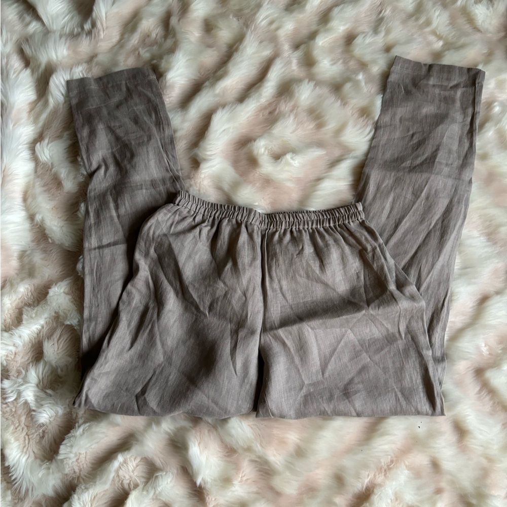 The Company Store Small 100% Linen Elastic Waist Pants Khaki